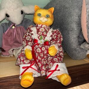 Floral Red Cat Figurine